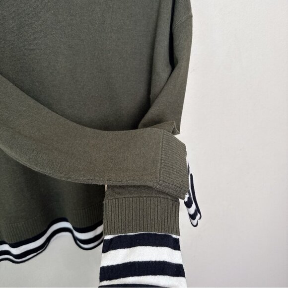 Lisa Todd Womens Small Cashmere Crew Neck Striped Dark Green Sweater - Picture 10 of 15